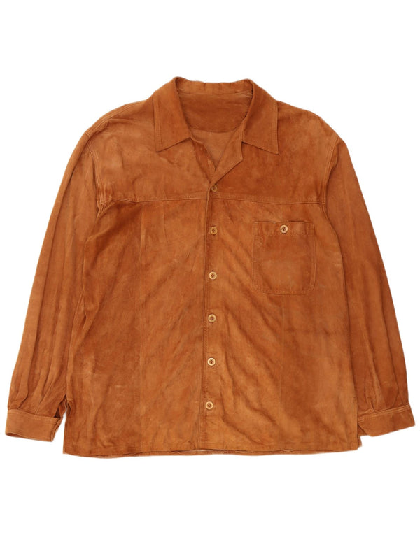 Camisa vintage de ante para hombre 2XL cuero marrón