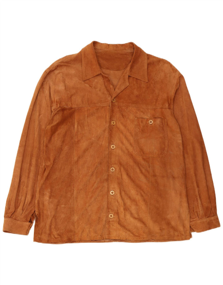 Camisa vintage de ante para hombre 2XL cuero marrón