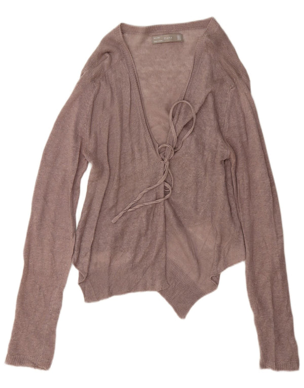 Zara Mujer Crop Cardigan Suéter UK 12 Medium Brown Linen