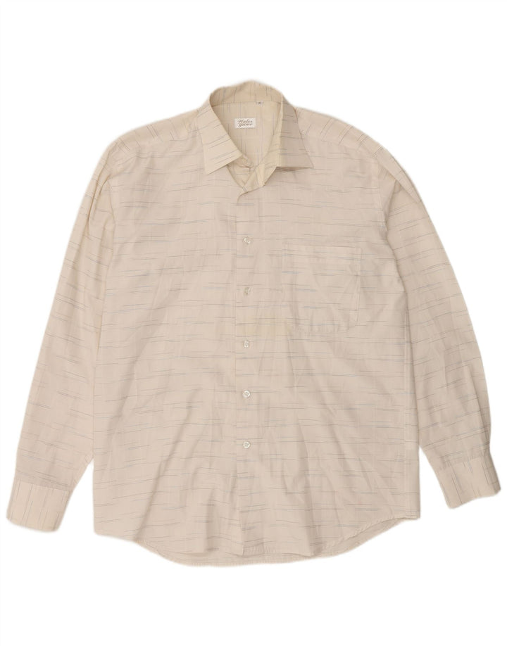 Camisa vintage para hombre de algodón a rayas blancas medianas