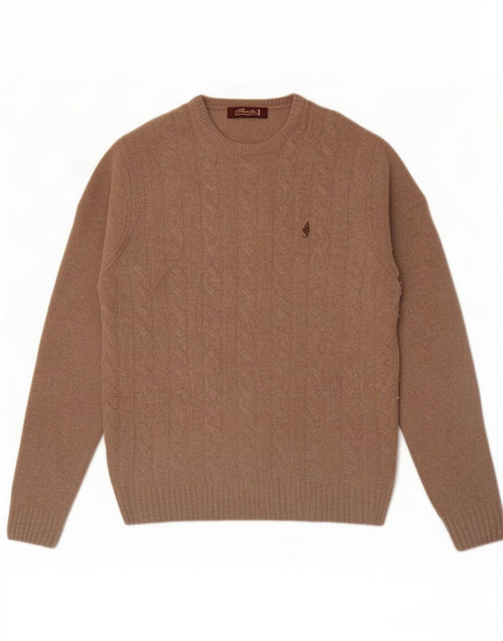 Marlboro Classics - Jersey de cuello redondo para hombre, talla grande, lana de cordero beige