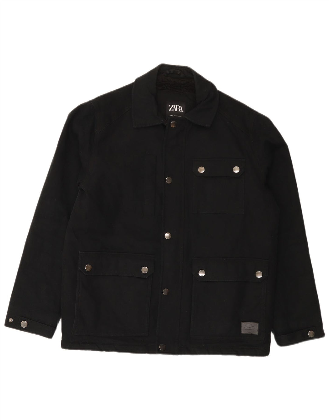 Zara Mens Utility Jacket UK 38 Mediano Negro Algodón
