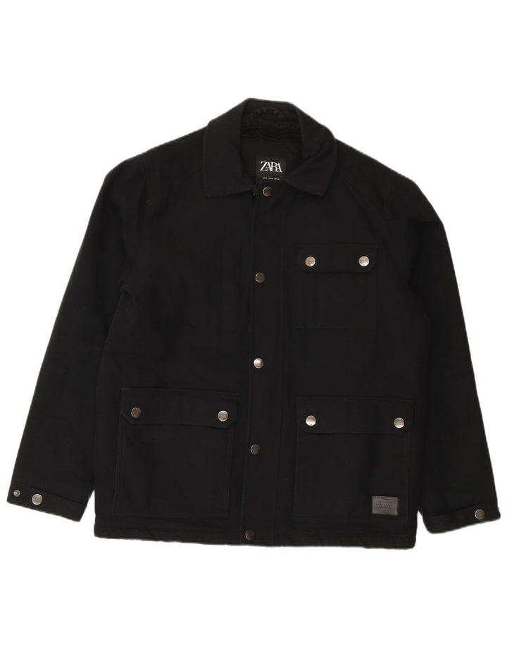 Zara Mens Utility Jacket UK 38 Mediano Negro Algodón