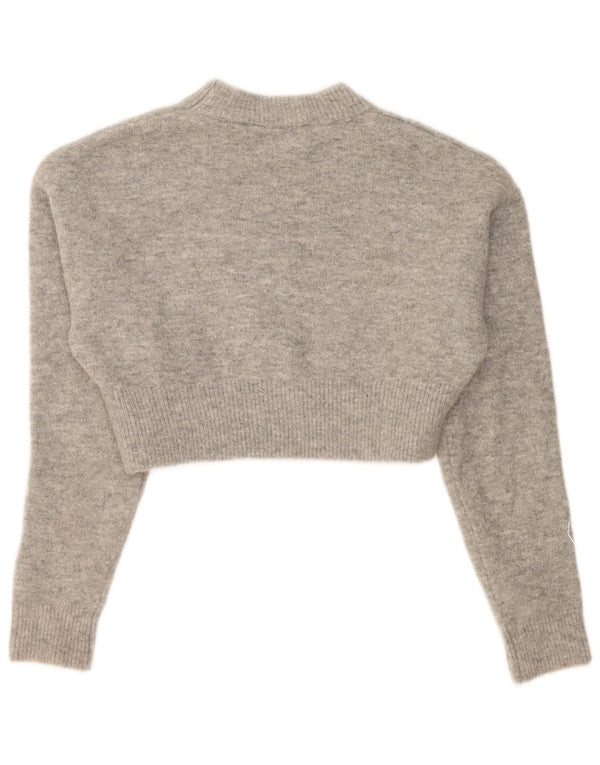Zara Mujer Crop Crew Neck Jumper Sweater UK 10 Small Gris Moteado