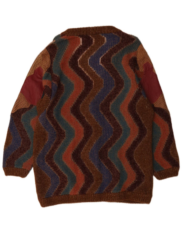 Vintage mujer Cardigan suéter Reino Unido 18 XL marrón colorblock lana