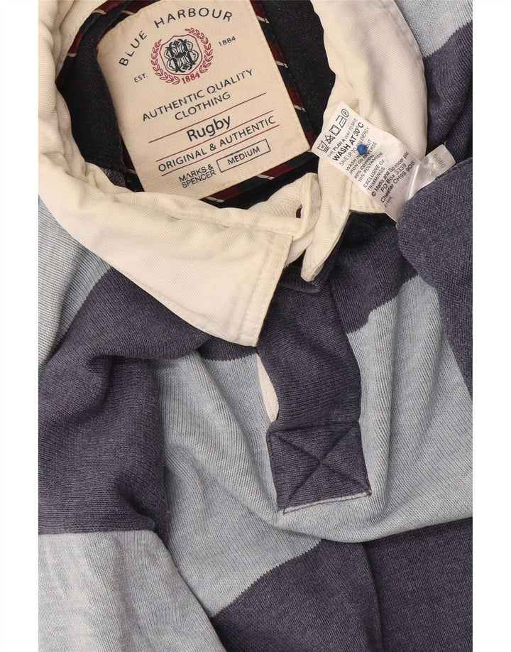 Marks & Spencer Polo de rugby azul Harbor para hombre, rayas azules medianas
