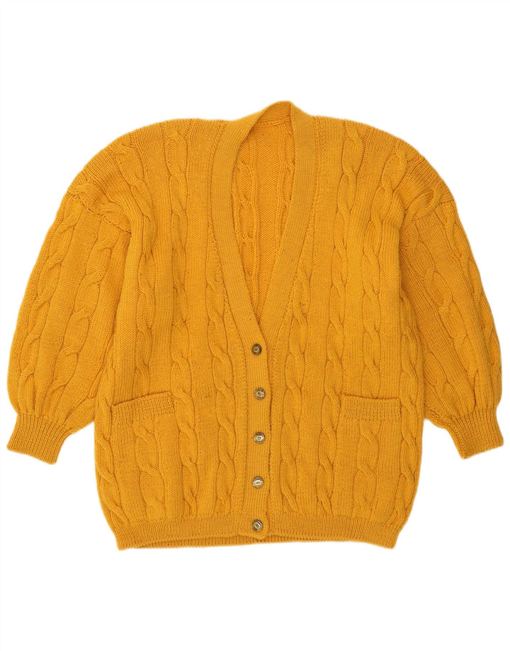 Vintage mujer Cardigan suéter Reino Unido 16 amarillo grande