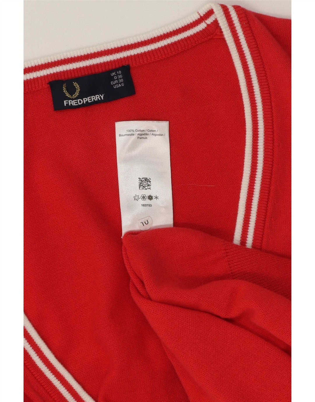 Fred Perry - Cárdigan para mujer, talla 10, algodón rojo pequeño