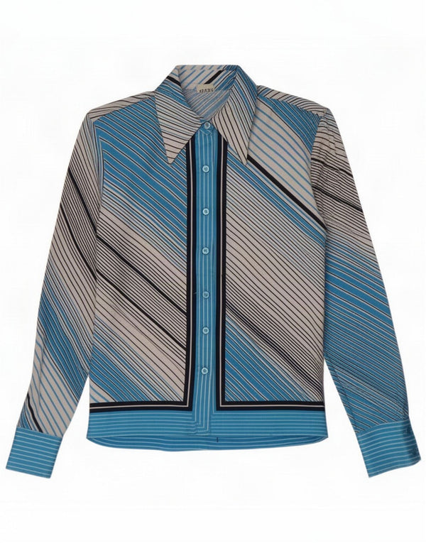 Camisa vintage para mujer IT 46 Poliéster a rayas azules grandes