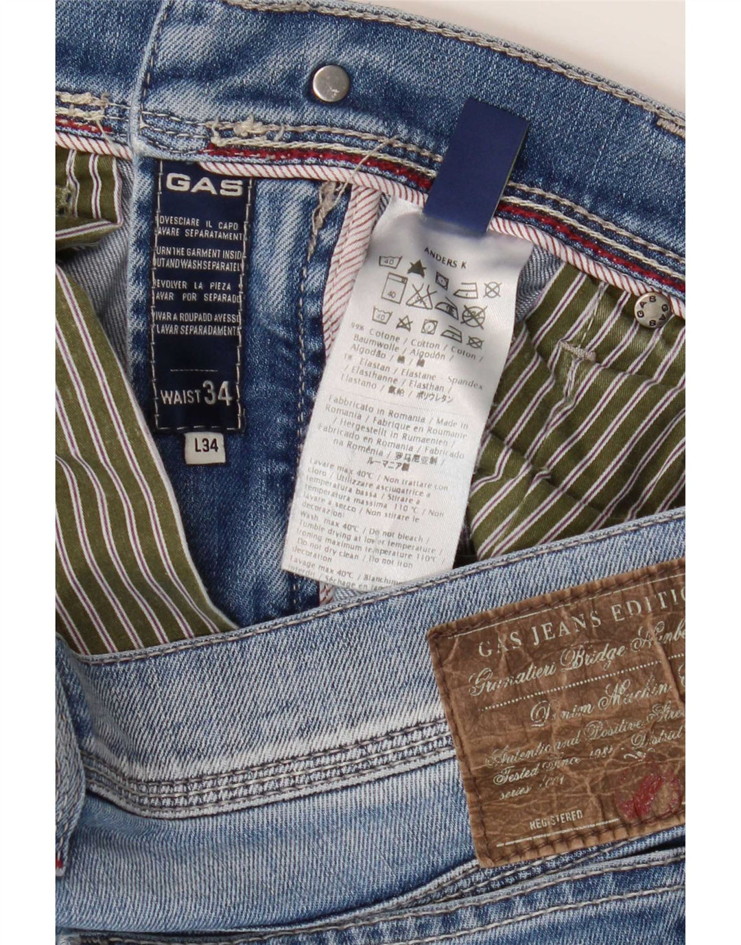 Vaqueros ajustados desgastados para hombre Gas W34 L34 Algodón azul