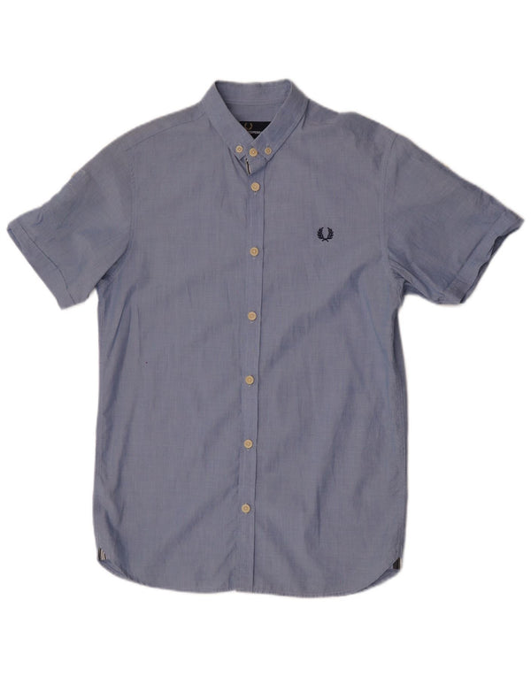 Fred Perry Camisa Slim Fit De Manga Corta Para Hombre Algodón Azul Pequeño