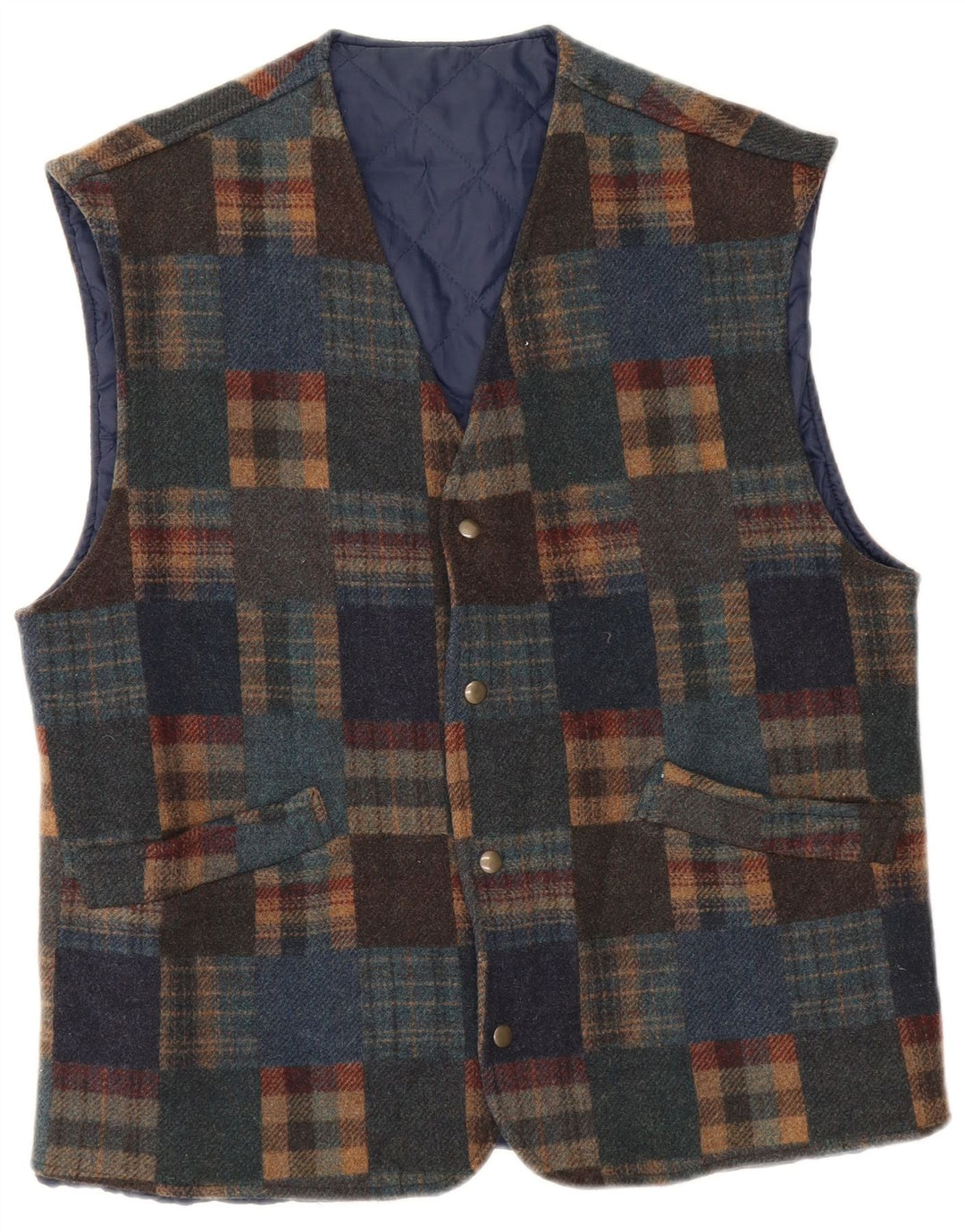 Chaleco vintage para hombre IT 48 Lana mediana a cuadros multicolor