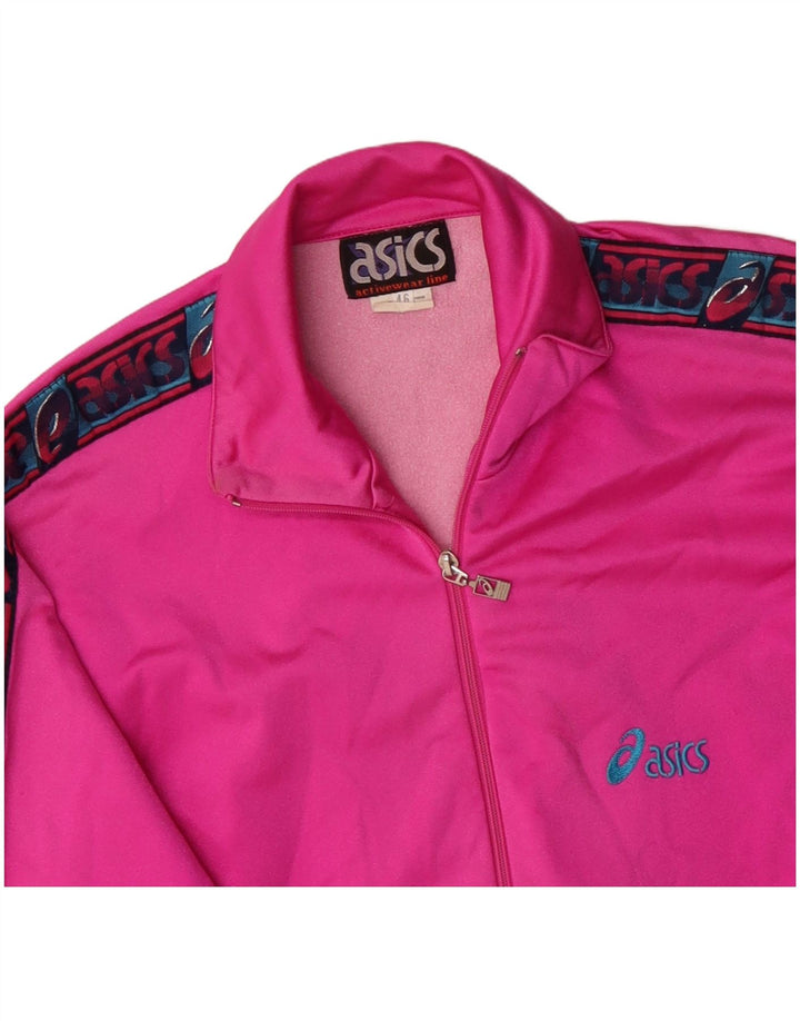 ASICS Chaqueta superior de chándal con gráfico para hombre IT 46 Small Pink Colourblock