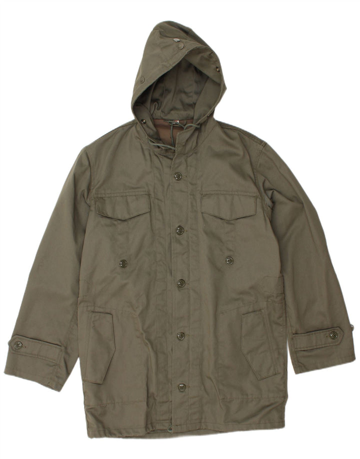 Vintage hombres con capucha Parka chaqueta IT 46 Pequeño Caqui