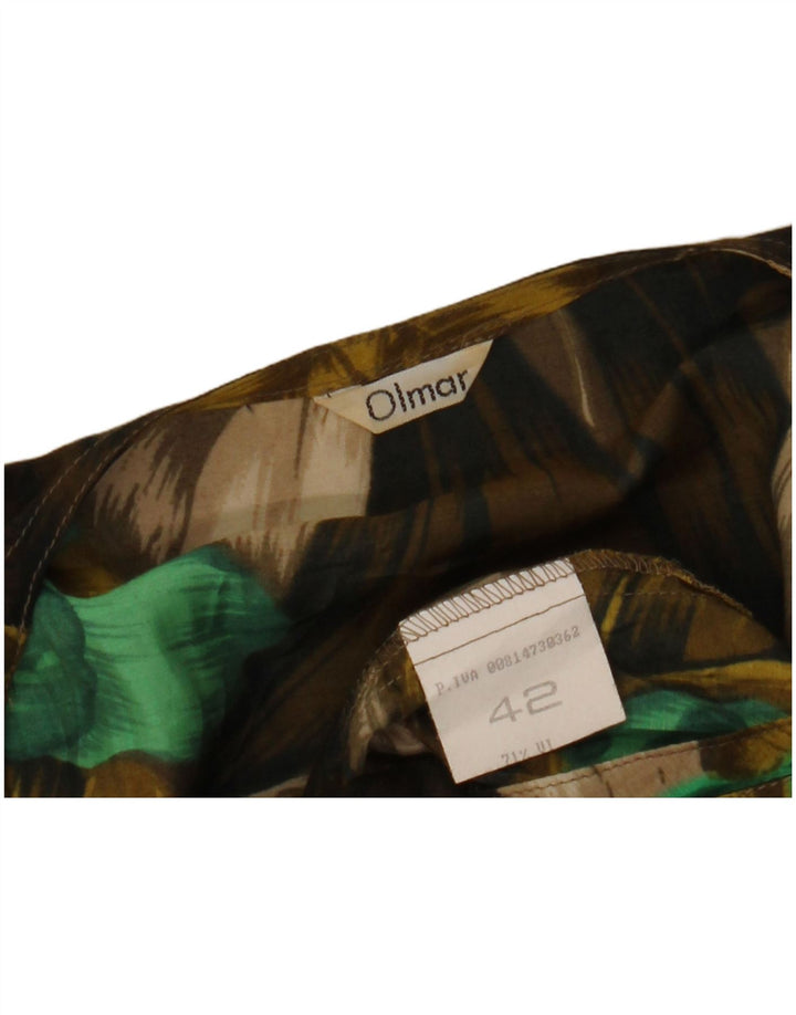 VINTAGE Blusa camisera de manga corta para mujer IT 42 Medium Khaki Floral