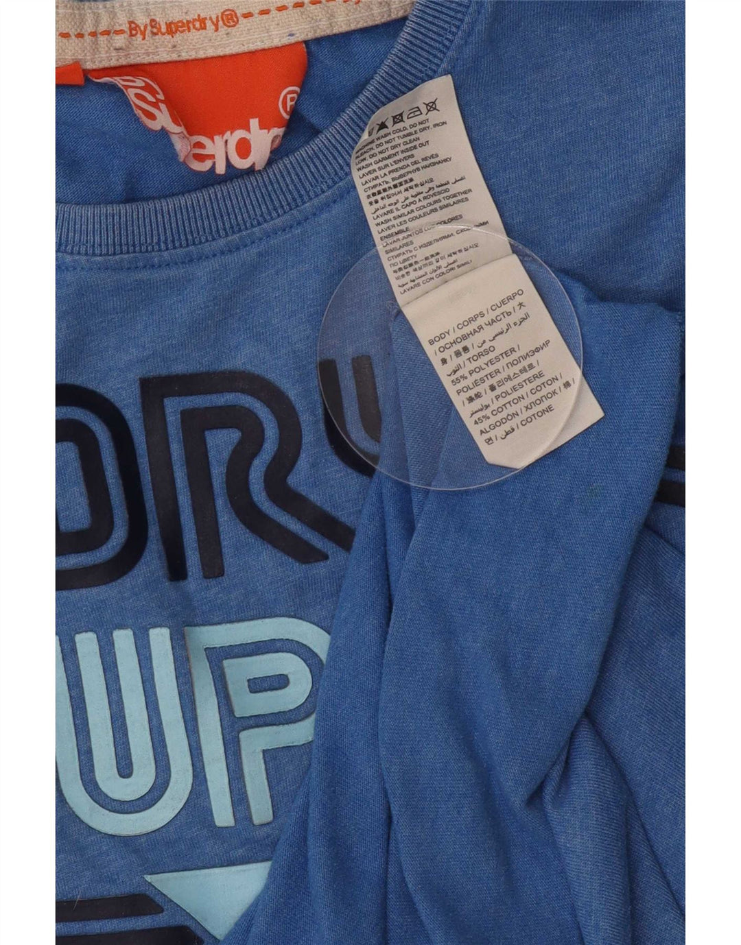 Superdry Hombre Camiseta Gráfica Top Poliéster Azul Medio