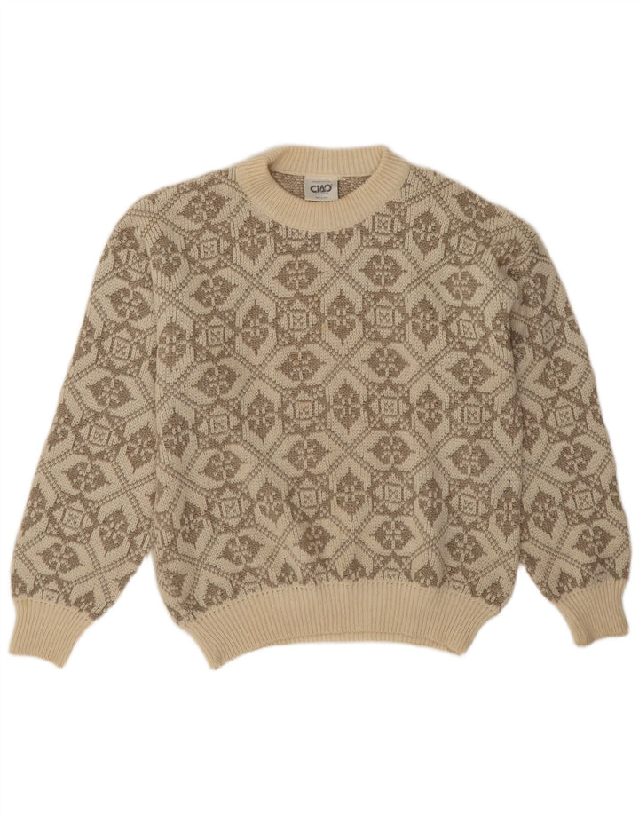 Ciao Hombre Jersey De Cuello Redondo Jersey XL Lana Geométrica Beige