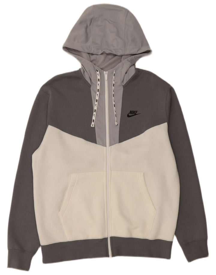 Nike Hombre Sudadera con capucha y cremallera gráfica de algodón en bloques de color gris medio