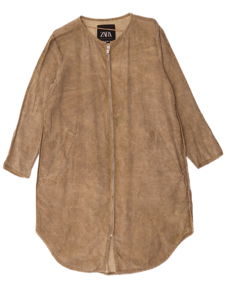 Zara Vestido recto extragrande de manga larga para mujer UK 10 Small Beige Lyocell