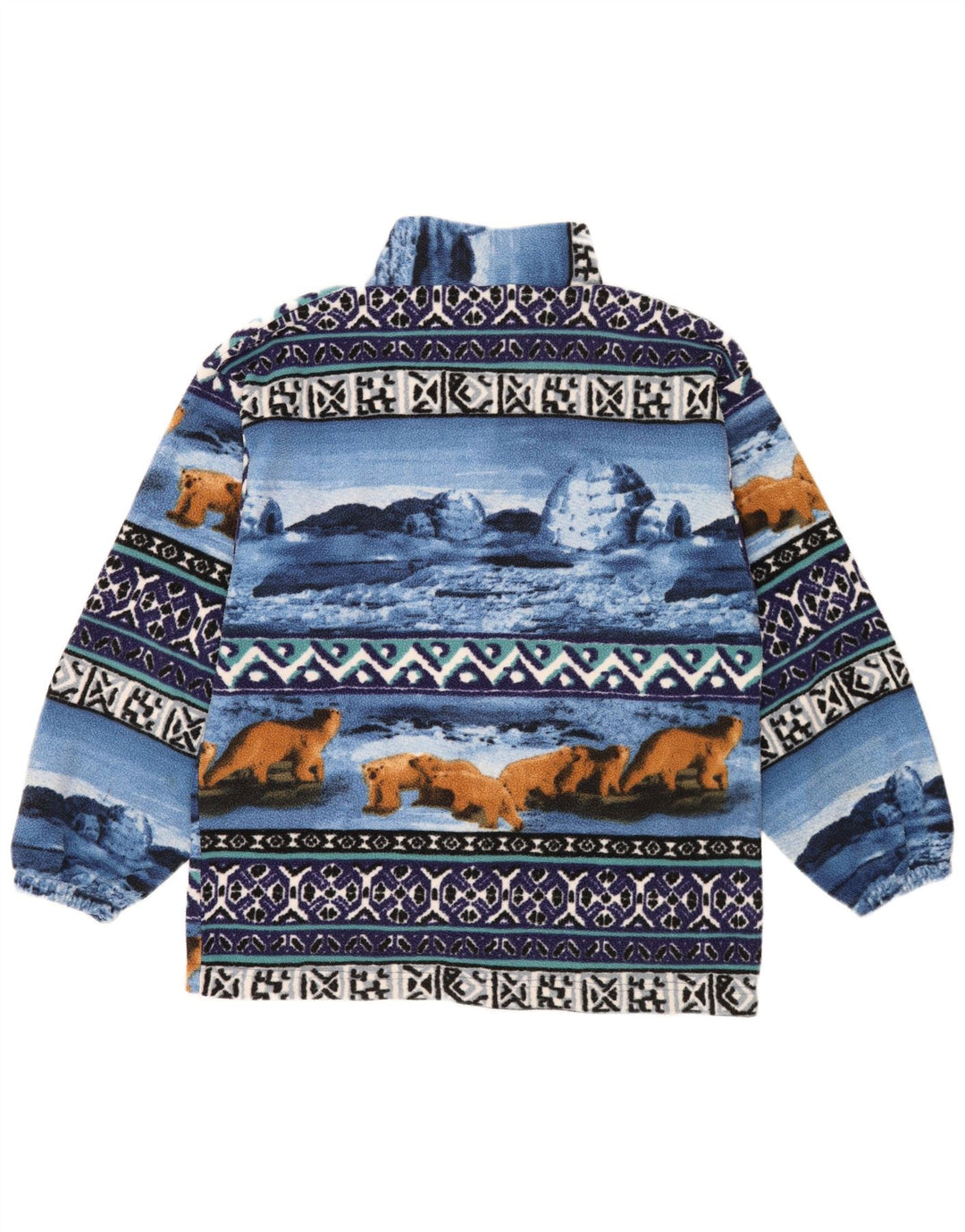Vintage hombres patrón abstracto chaqueta polar Reino Unido 38 azul medio retro