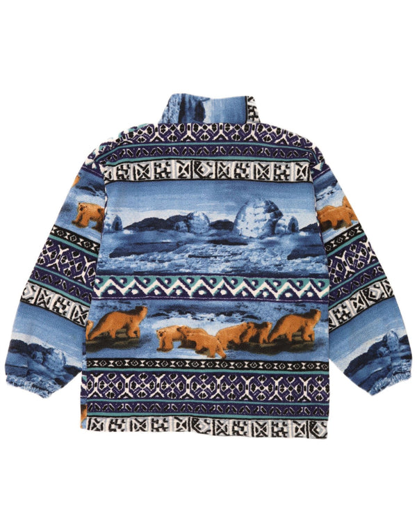 Vintage hombres patrón abstracto chaqueta polar Reino Unido 38 azul medio retro