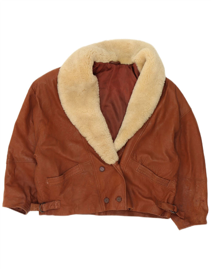 ST MICHAEL Chaqueta corta de doble botonadura para mujer UK 18 XL Cuero marrón