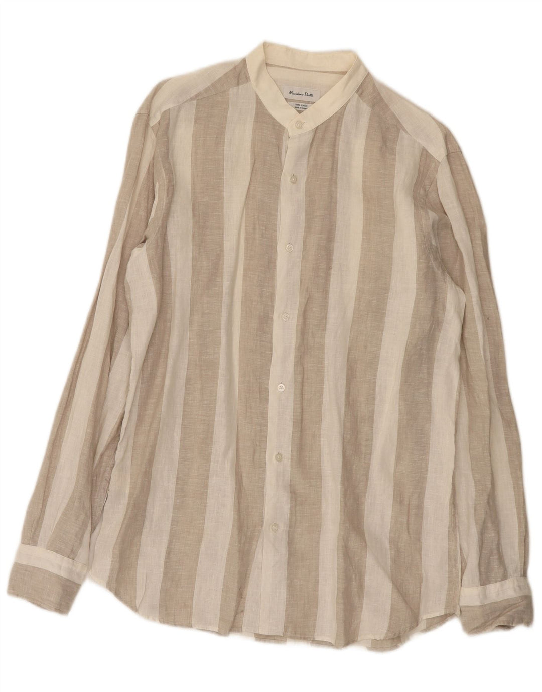 Camisa Massimo Dutti Hombre Lino Rayas Beige Medio