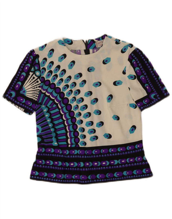 Conjunto de falda vintage de 2 piezas para mujer IT 46 Grande W28 Poliamida geométrica blanca