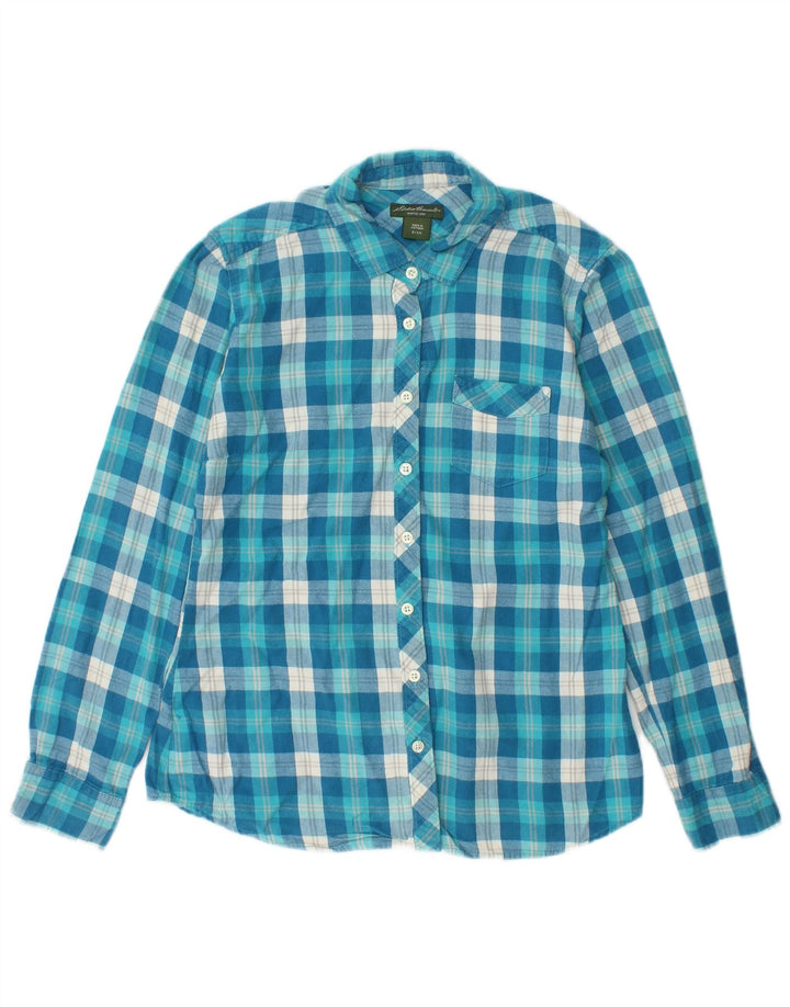 EDDIE BAUER Camisa de franela para mujer UK 10 Small Blue Check Cotton