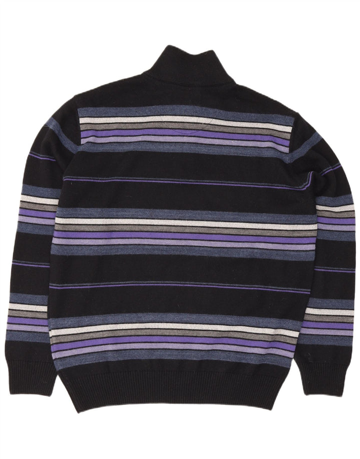 Vintage hombres zip cuello jumper suéter grande negro rayas lana