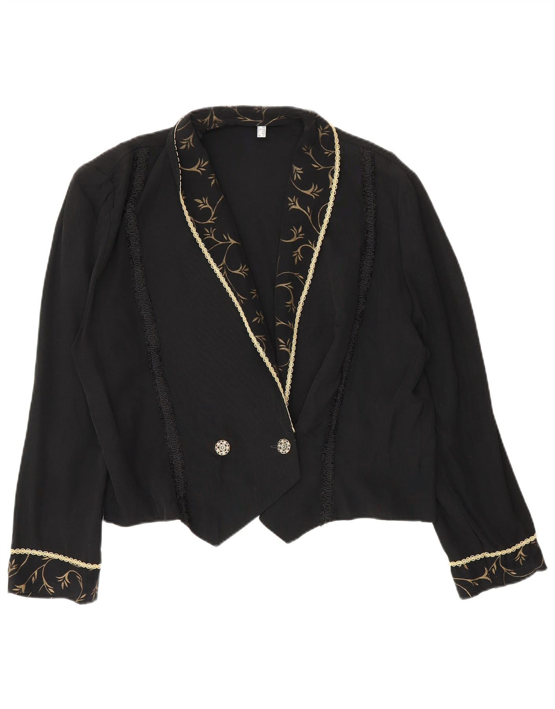 Vintage mujer crop doble pecho Blazer chaqueta Reino Unido 12 medio negro floral
