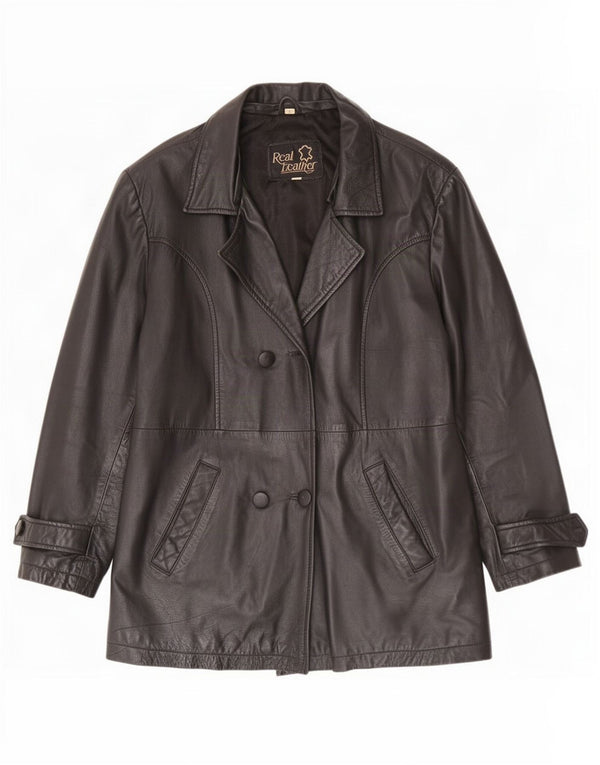 Vintage mujer chaqueta de cuero de gran tamaño Reino Unido 10 pequeño negro