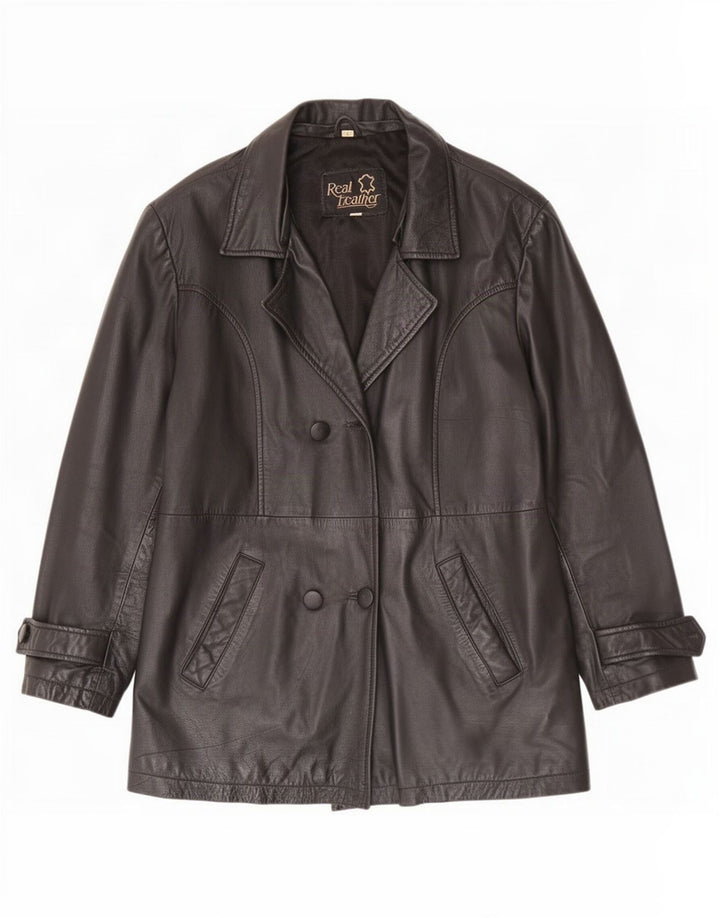 Vintage mujer chaqueta de cuero de gran tamaño Reino Unido 10 pequeño negro