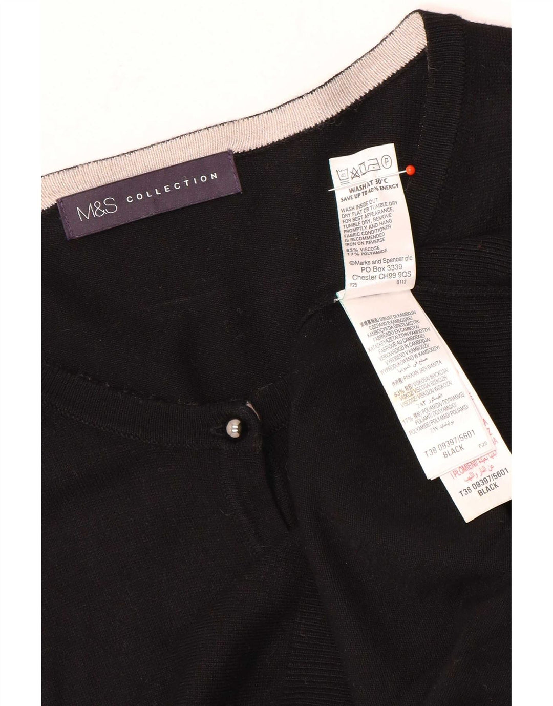 Marks & Spencer Suéter tipo cárdigan para mujer UK 44 Viscosa negra mediana