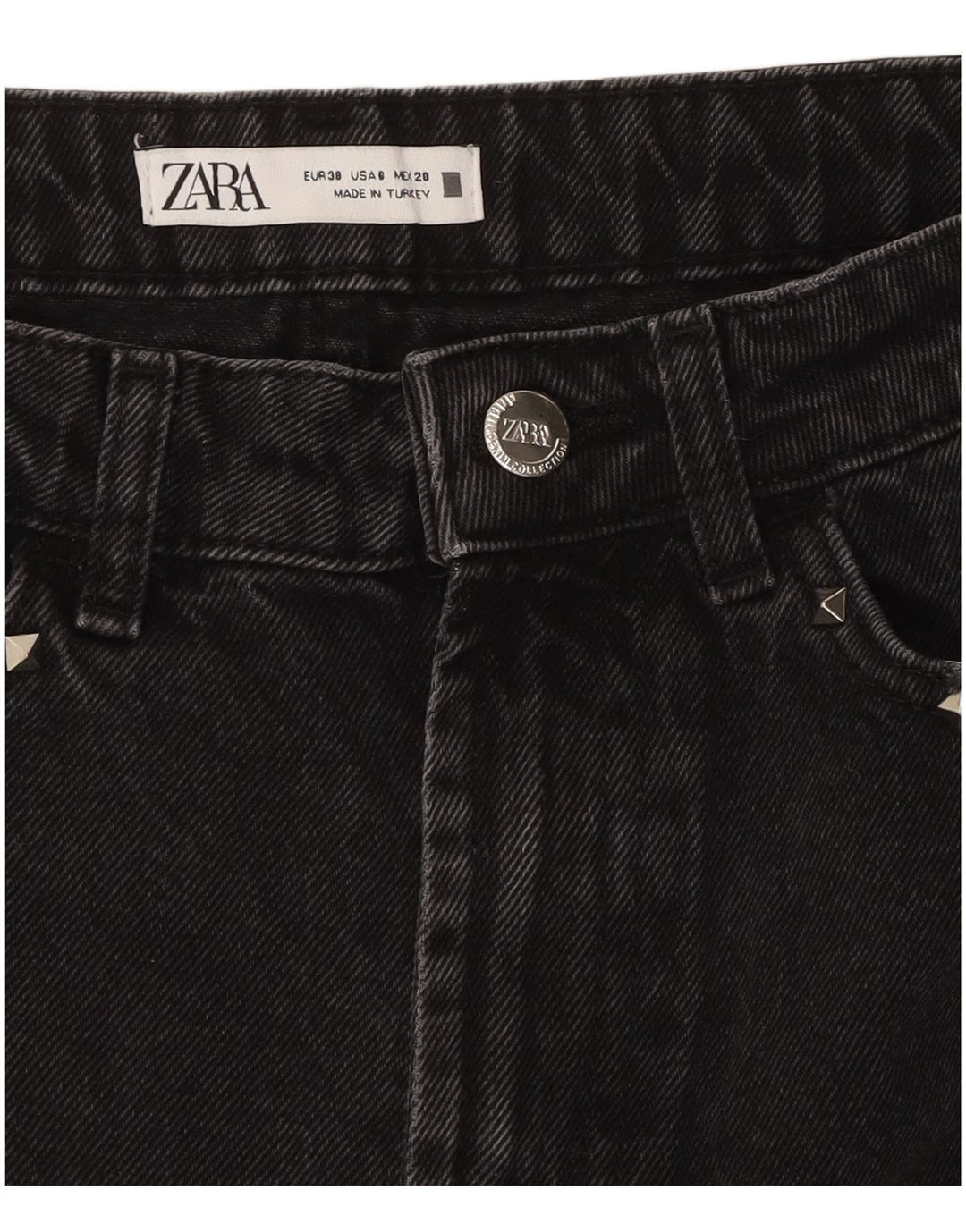 ZARA Pantalones cortos de mezclilla desgastados para mujer EU 38 Small W28 Negro