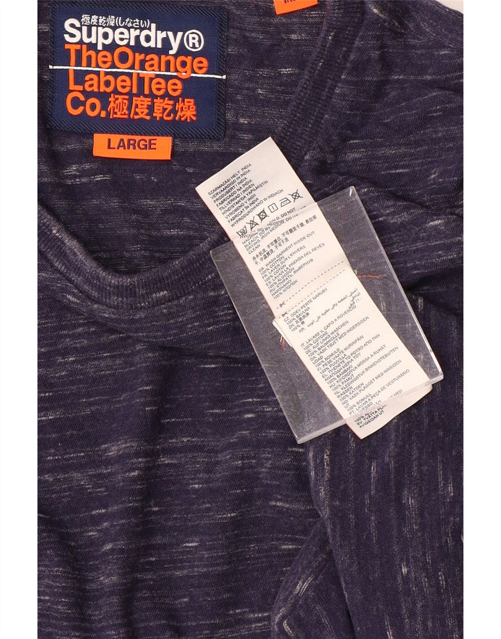 Superdry Camiseta de manga larga para hombre de algodón moteado en azul marino grande