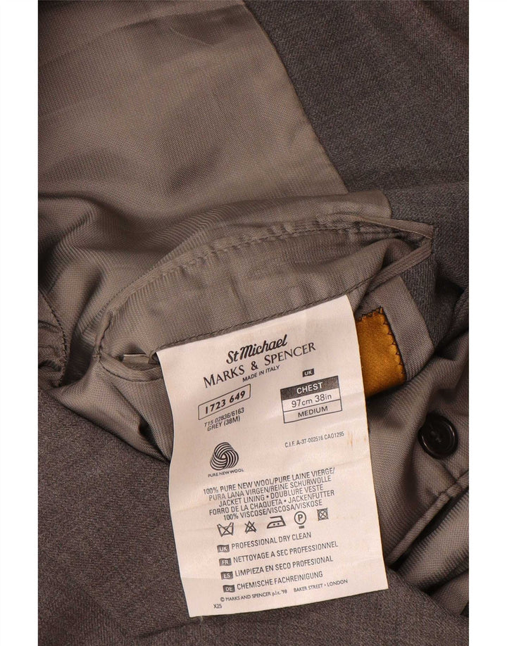 Marks & Spencer Chaqueta tipo blazer de 3 botones para hombre UK 38 Gris medio Lana virgen
