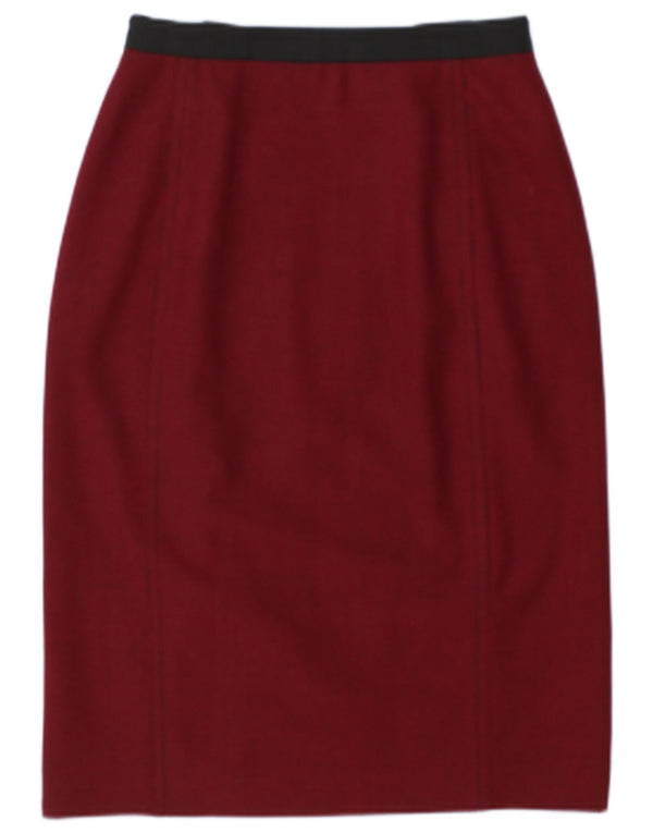 Jaeger Falda lápiz para mujer UK 8 Small W27 Poliéster de pata de gallo burdeos