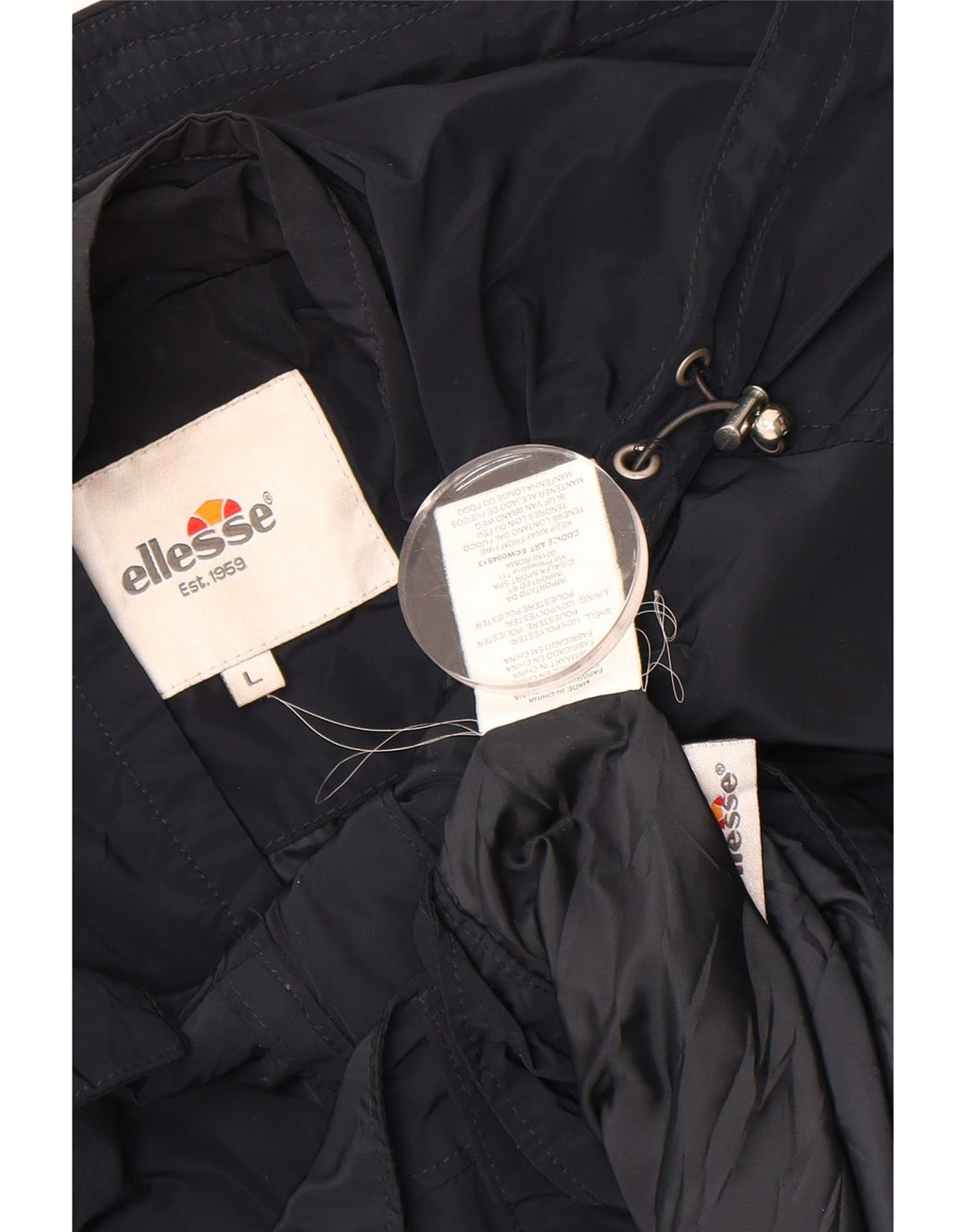 ELLESSE Womens Hooded Rain Jacket UK 16 Large Navy Blue Polyester Vintage Ellesse and Second-Hand Ellesse from Messina Hembry 