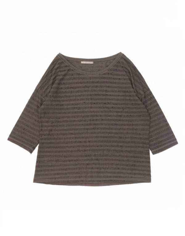 Zara Mujer Top Manga 3/4 UK 20 2XL Poliéster Rayas Gris