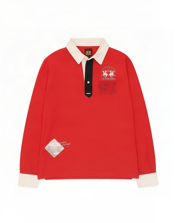 La Martina Polo De Rugby De Manga Larga Con Gráfico Para Hombre Color Block Rojo Grande
