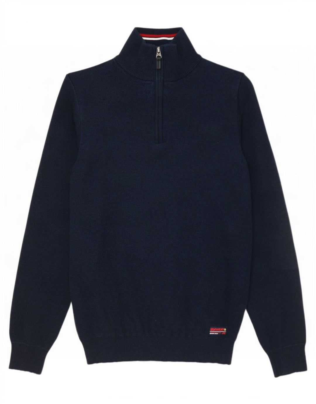 Superdry Jersey con cuello y cremallera para hombre, talla pequeña, algodón azul marino