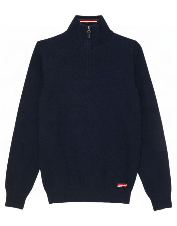 Superdry Jersey con cuello y cremallera para hombre, talla pequeña, algodón azul marino