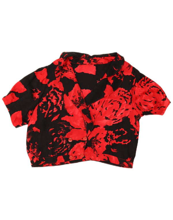 Vintage mujer cosecha doble pecho camisa blusa Reino Unido 14 grande rojo floral
