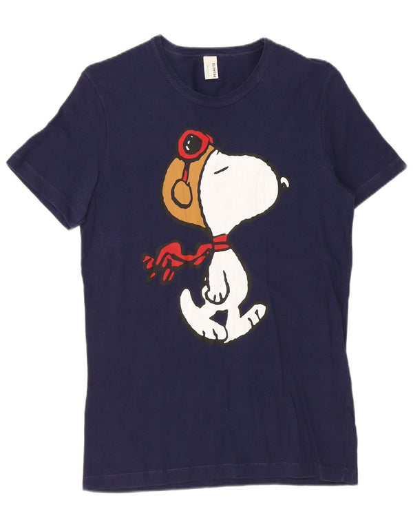 BENETTON Camiseta gráfica Peanuts para mujer Top UK 10 Small Azul marino Algodón