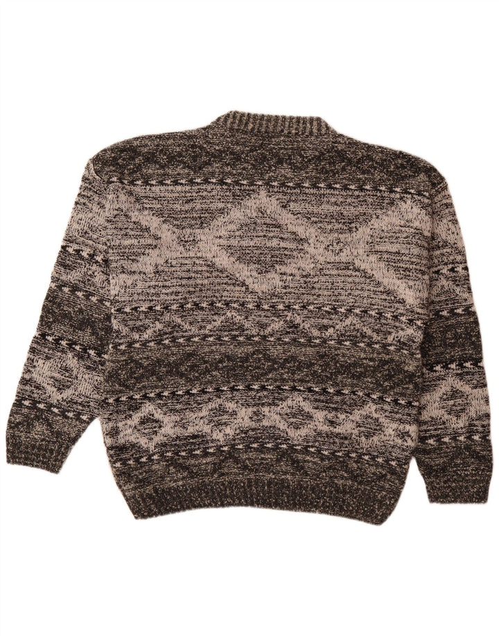 Vintage hombres cuello redondo jersey suéter XL gris geométrico