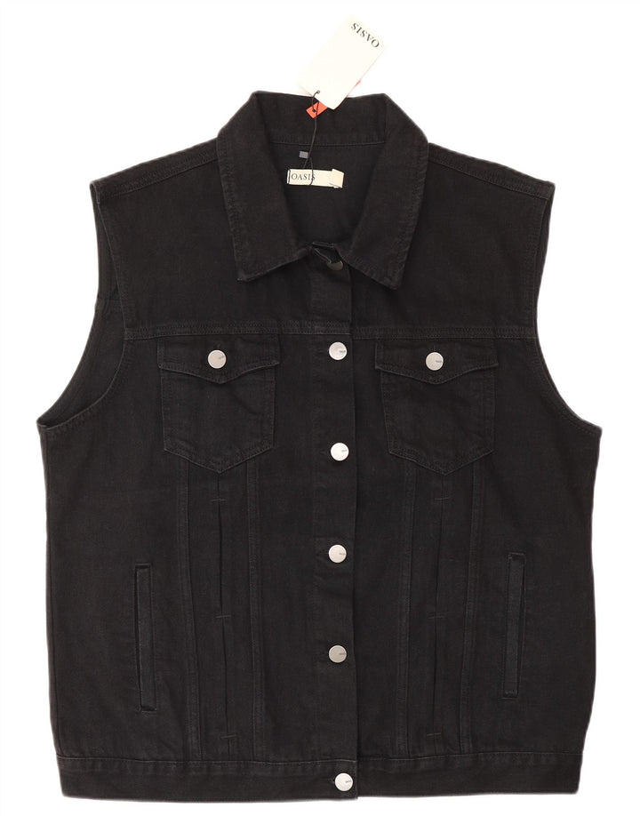 Oasis Mujer Denim Chaleco UK 46 Grande Algodón Negro