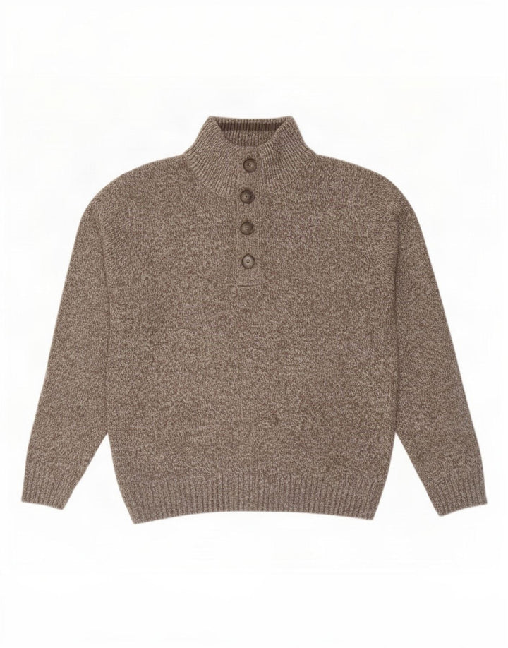 Marks & Spencer Jersey con cuello y botones para hombre, color marrón medio, moteado