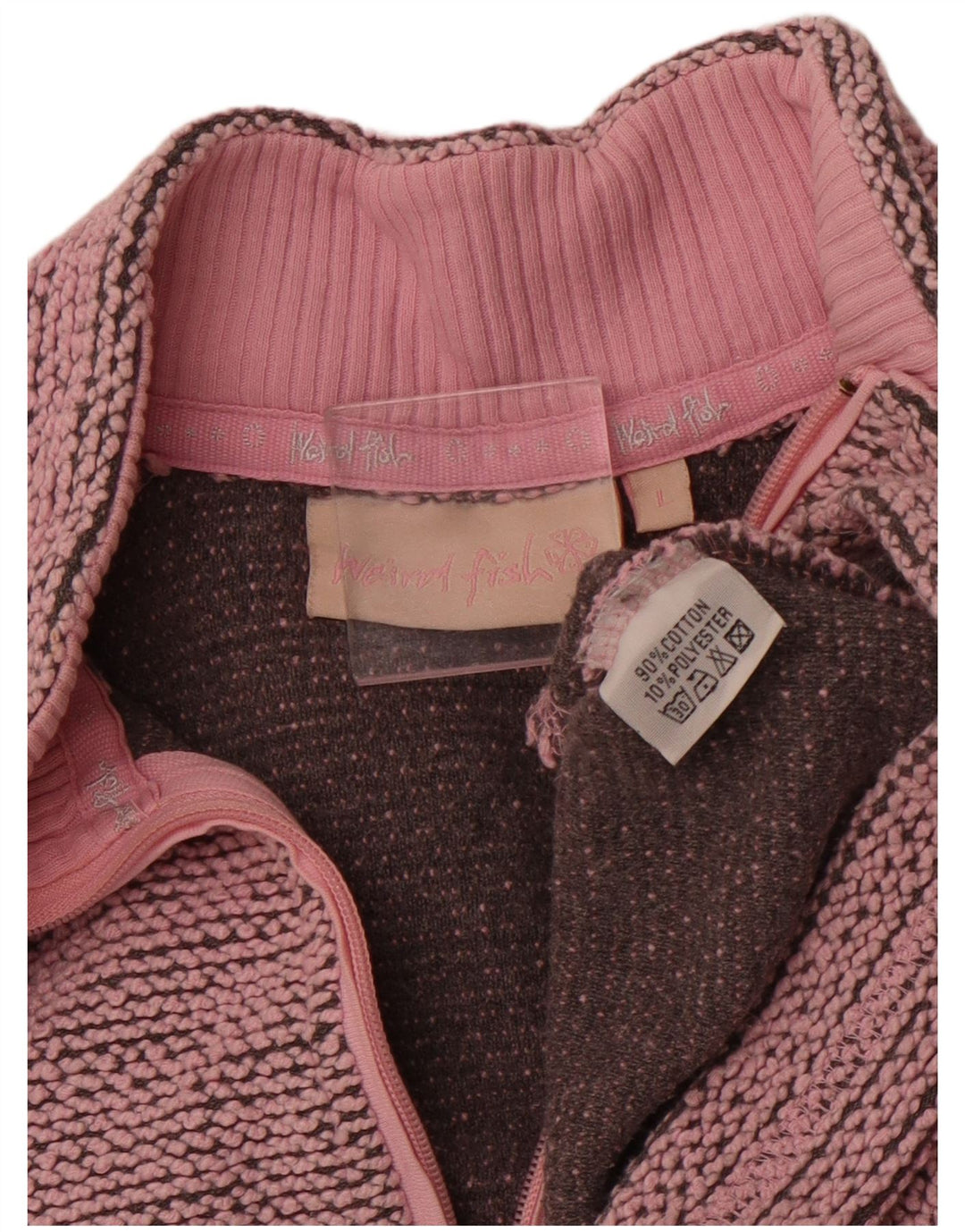 WEIRD FISH Sudadera con cuello y cremallera para mujer UK 46 Large Pink Cotton