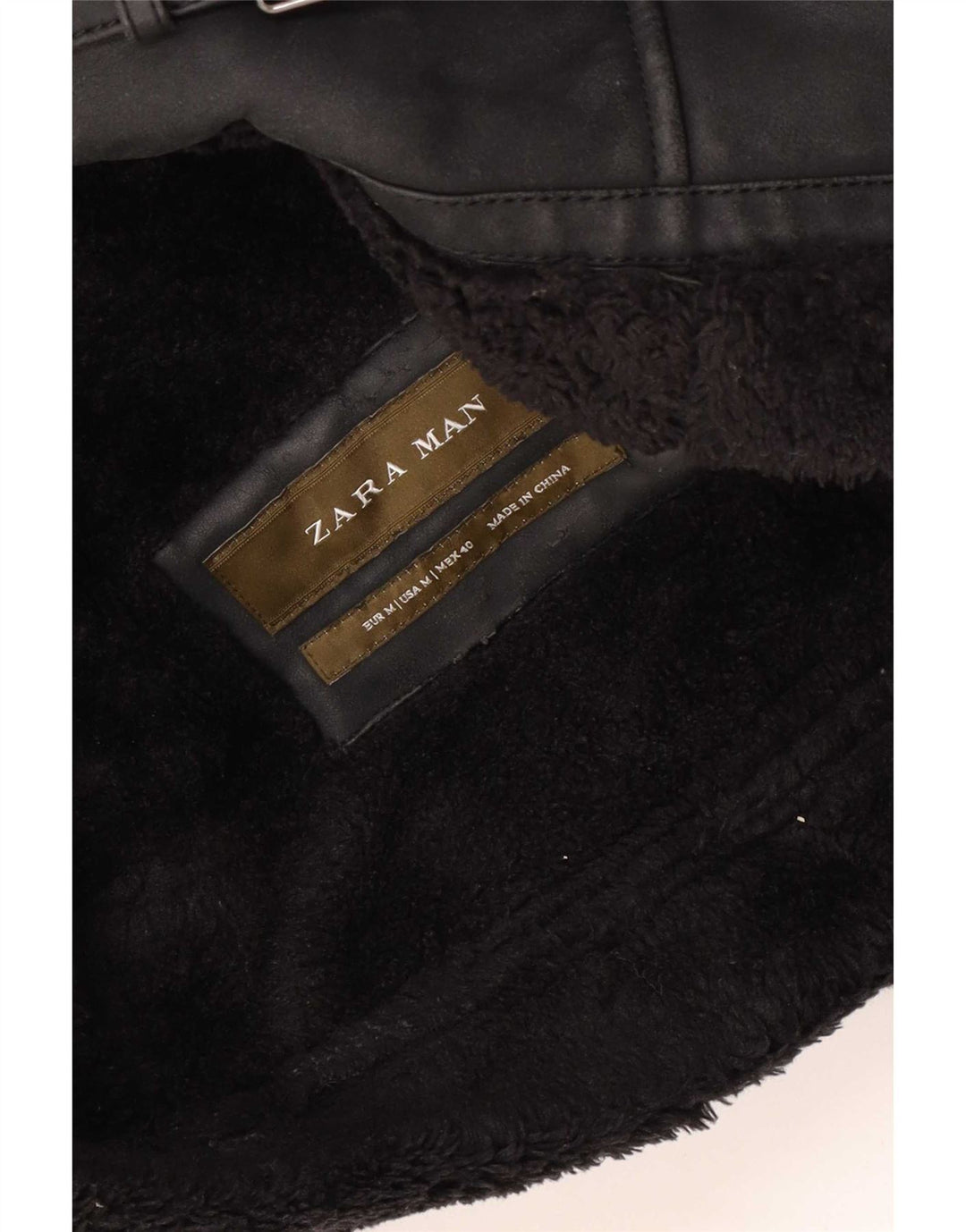 Zara Hombre Chaqueta De Piel De Oveja UK 38 Medium Negro